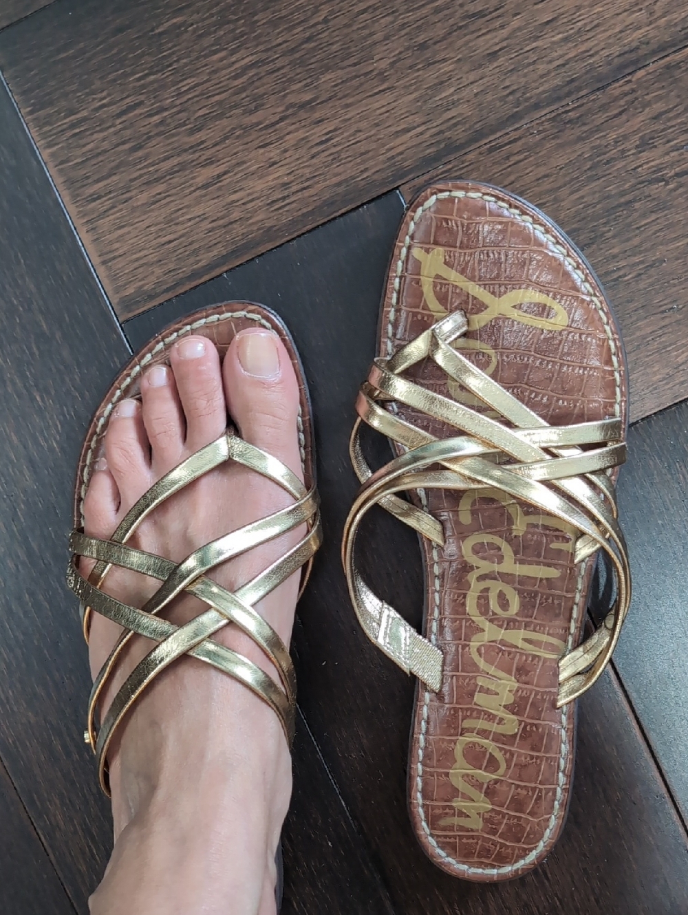 Sam Edelman Metallic Gold Strappy Slide Sandals